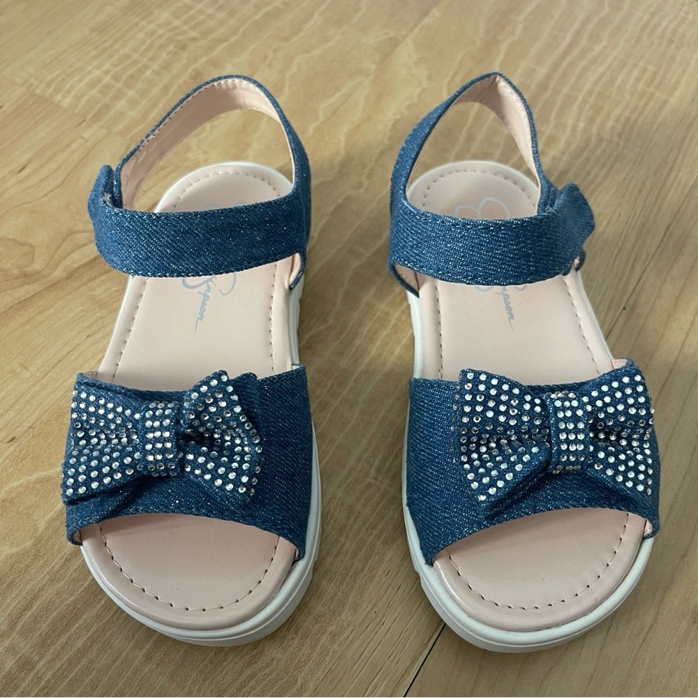 NWOB Jessica Simpson Toddler Girls Tia Shine Shiny Denim Sandals - Picture 2 of 7